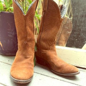 Genuine Suede Leather vintage Cowgirl Boots